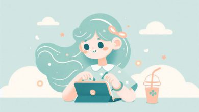 دختری در حال استفاده از لپ تاپ