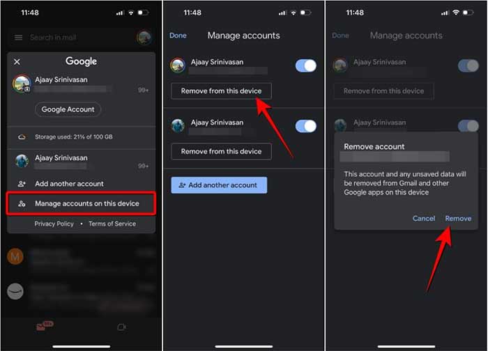 خروج از حساب گوگل در اپلیکیشن موبایل
