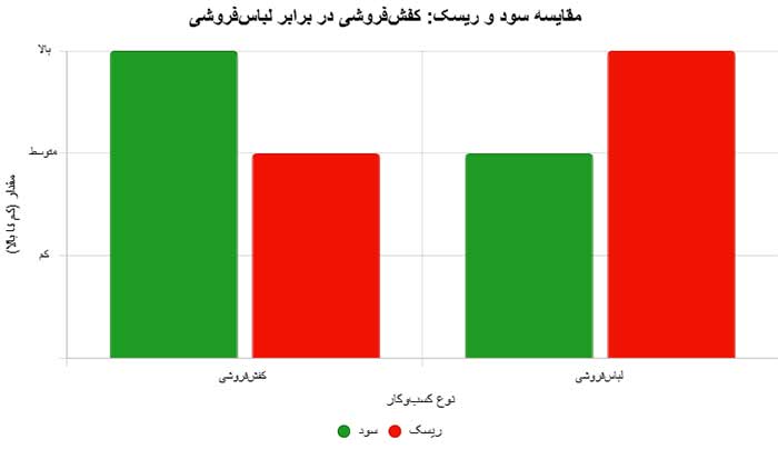 اینفوگرافیک نمودار مقایسه سود و ریسک کفش و لباس فروشی